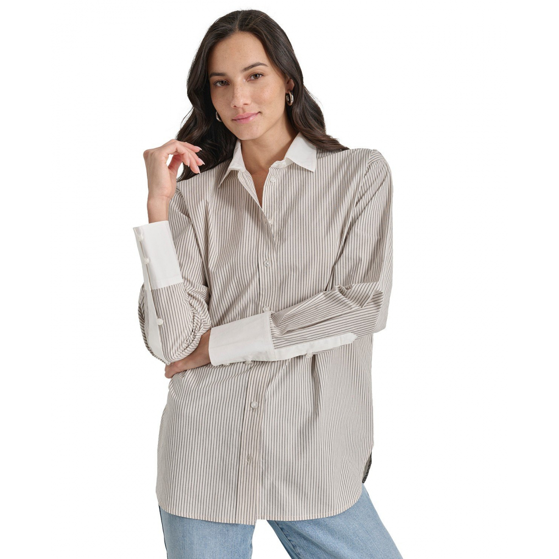 Chemise 'Cotton Contrast-Trim Button-Front' pour Femmes
