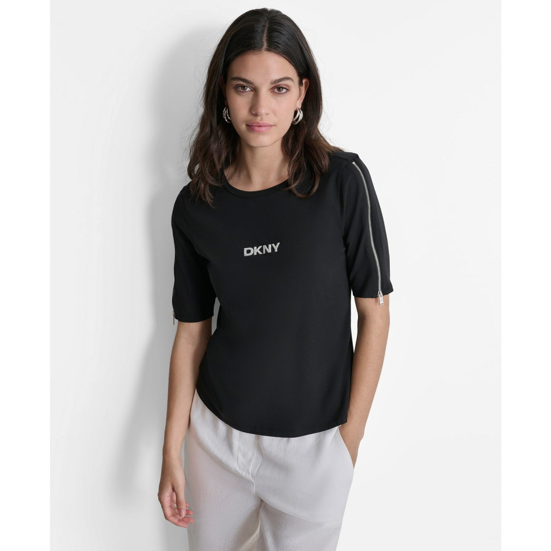 Top 'Zippered-Sleeve Embroidered-Logo' pour Femmes