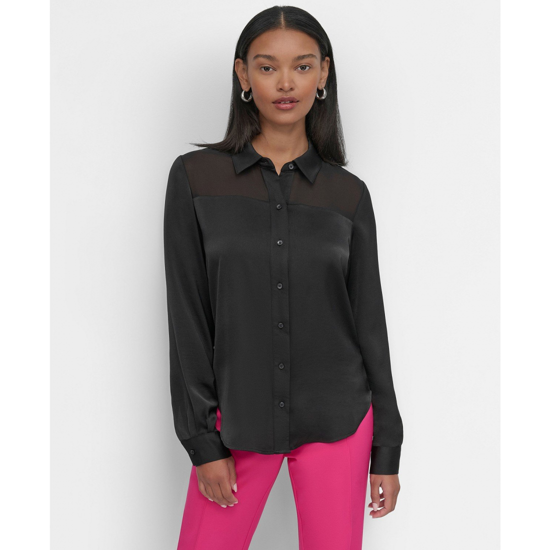 Blouse 'Mixed-Media Chiffon-Yoke' pour Femmes