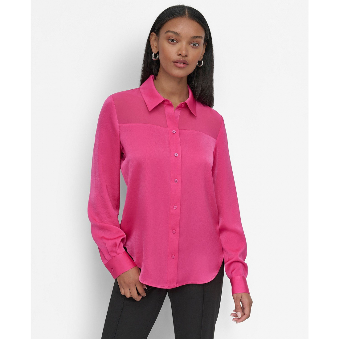 Blouse 'Mixed-Media Chiffon-Yoke' pour Femmes
