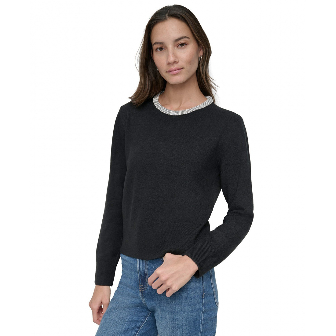 Pull 'Rhinestone Collar Crewneck' pour Femmes
