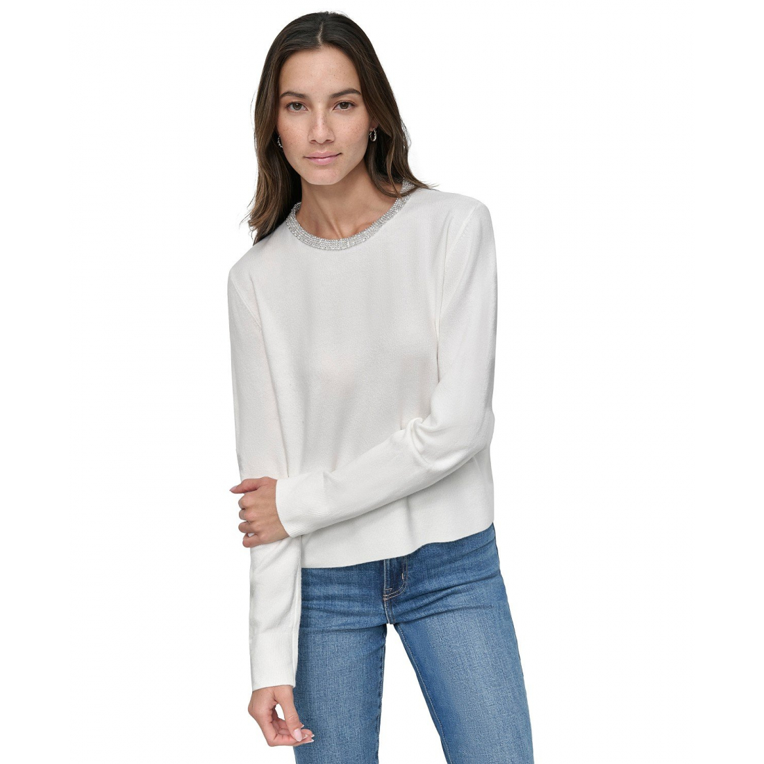 Pull 'Rhinestone Collar Crewneck' pour Femmes