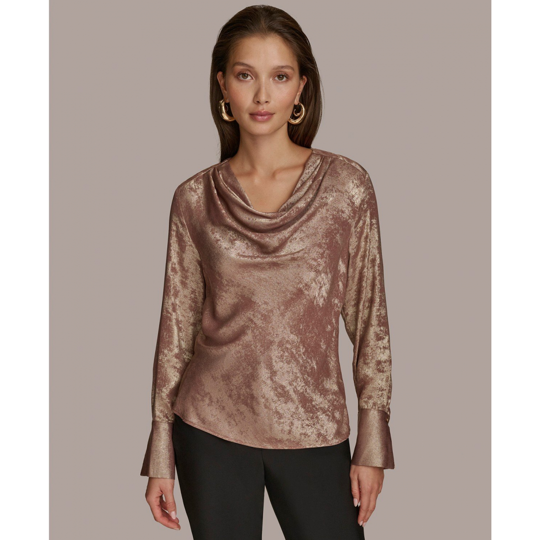 Top à manches longues 'Metallic Cowl-Neck' pour Femmes