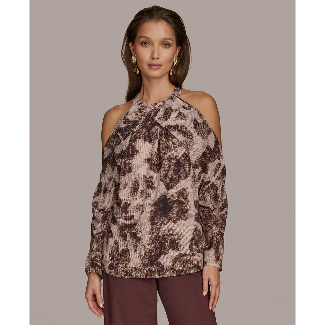 Top 'Long Sleeve Printed Cold-Shoulder' pour Femmes