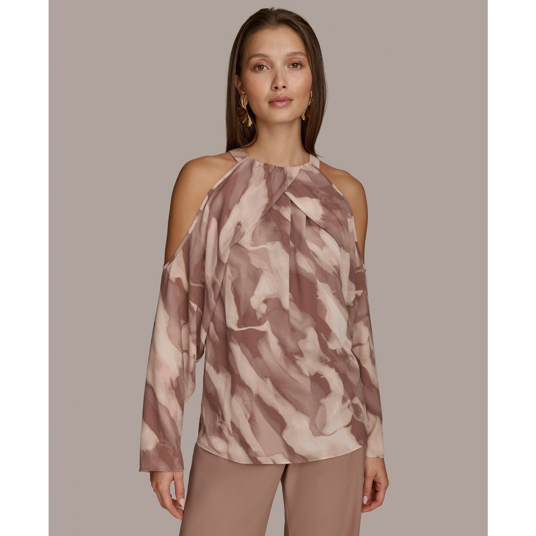 Top 'Long Sleeve Printed Cold-Shoulder' pour Femmes