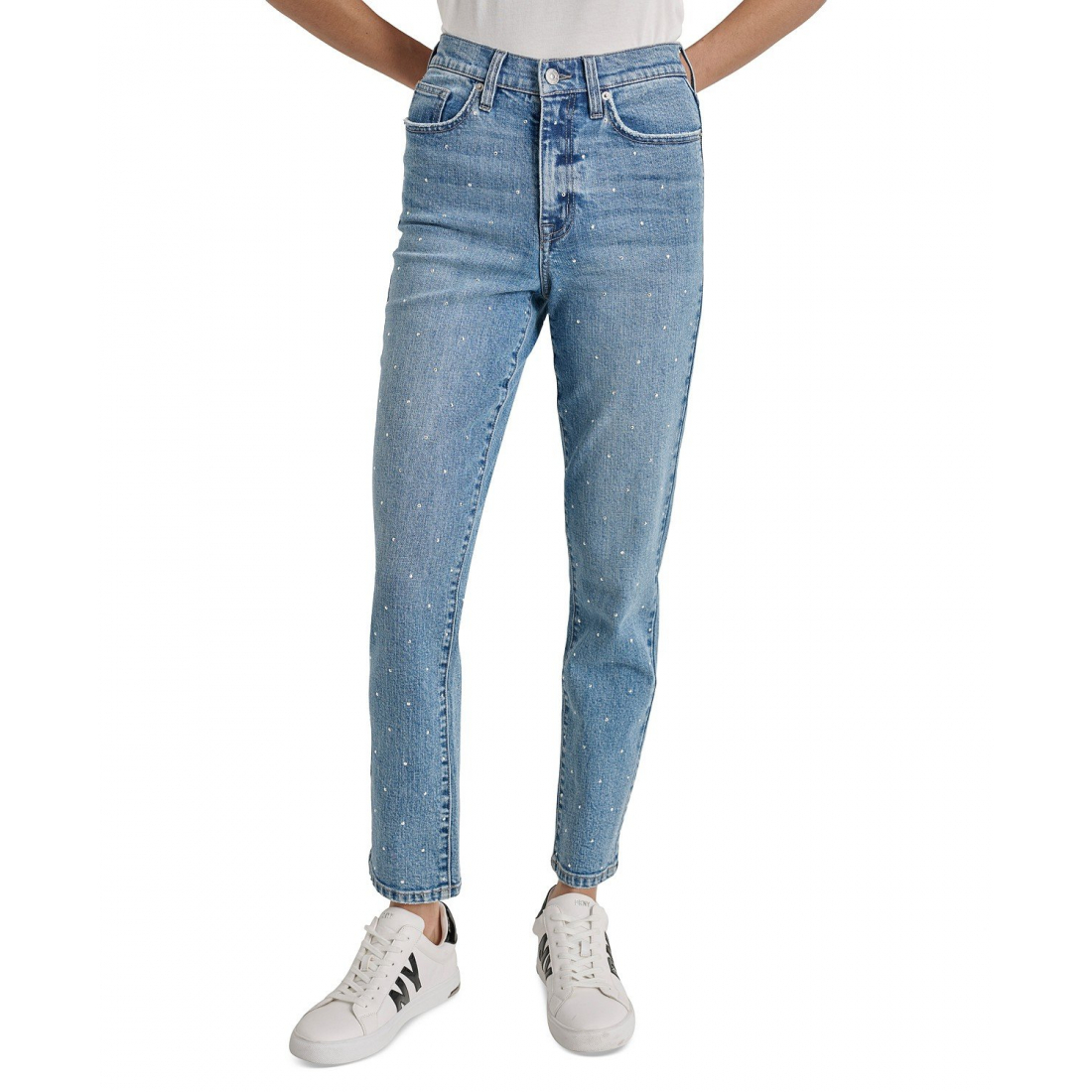 Jeans 'High-Rise Slim Straight Scattered Rhine-Studs' pour Femmes