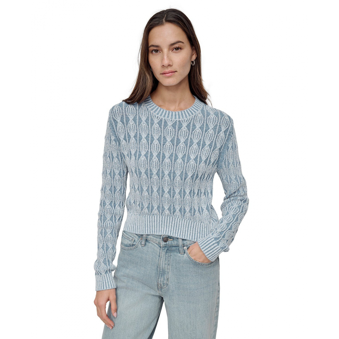 Pull 'Long-Sleeve Cotton Cable-Knit Crewneck' pour Femmes