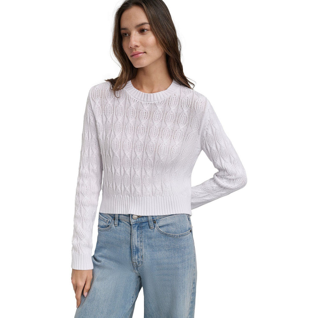 Pull 'Long-Sleeve Cotton Cable-Knit Crewneck' pour Femmes