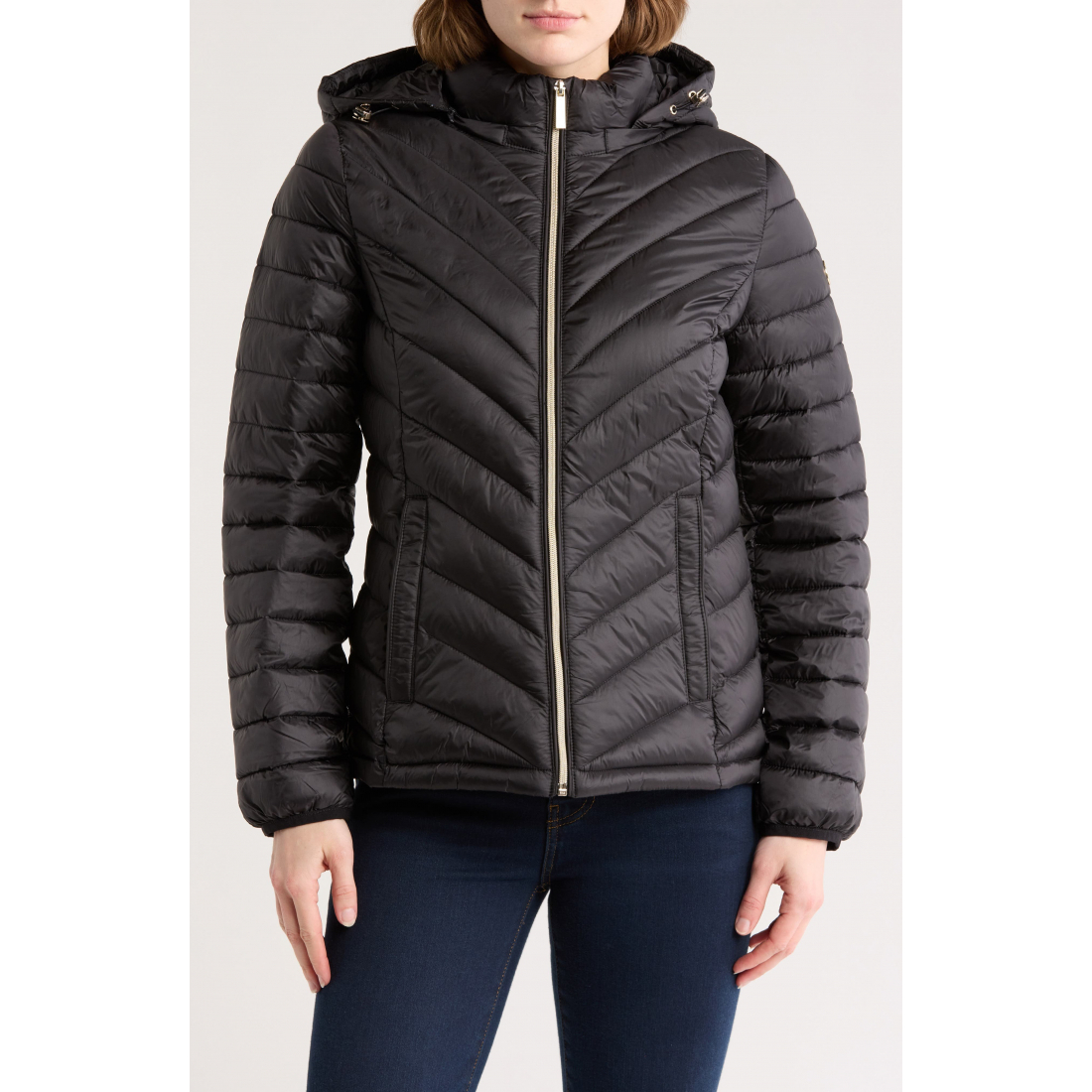 'Hooded Chevron Quilted Jacket' pour Femmes