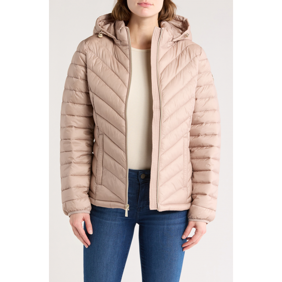 'Hooded Chevron Quilted Jacket' pour Femmes