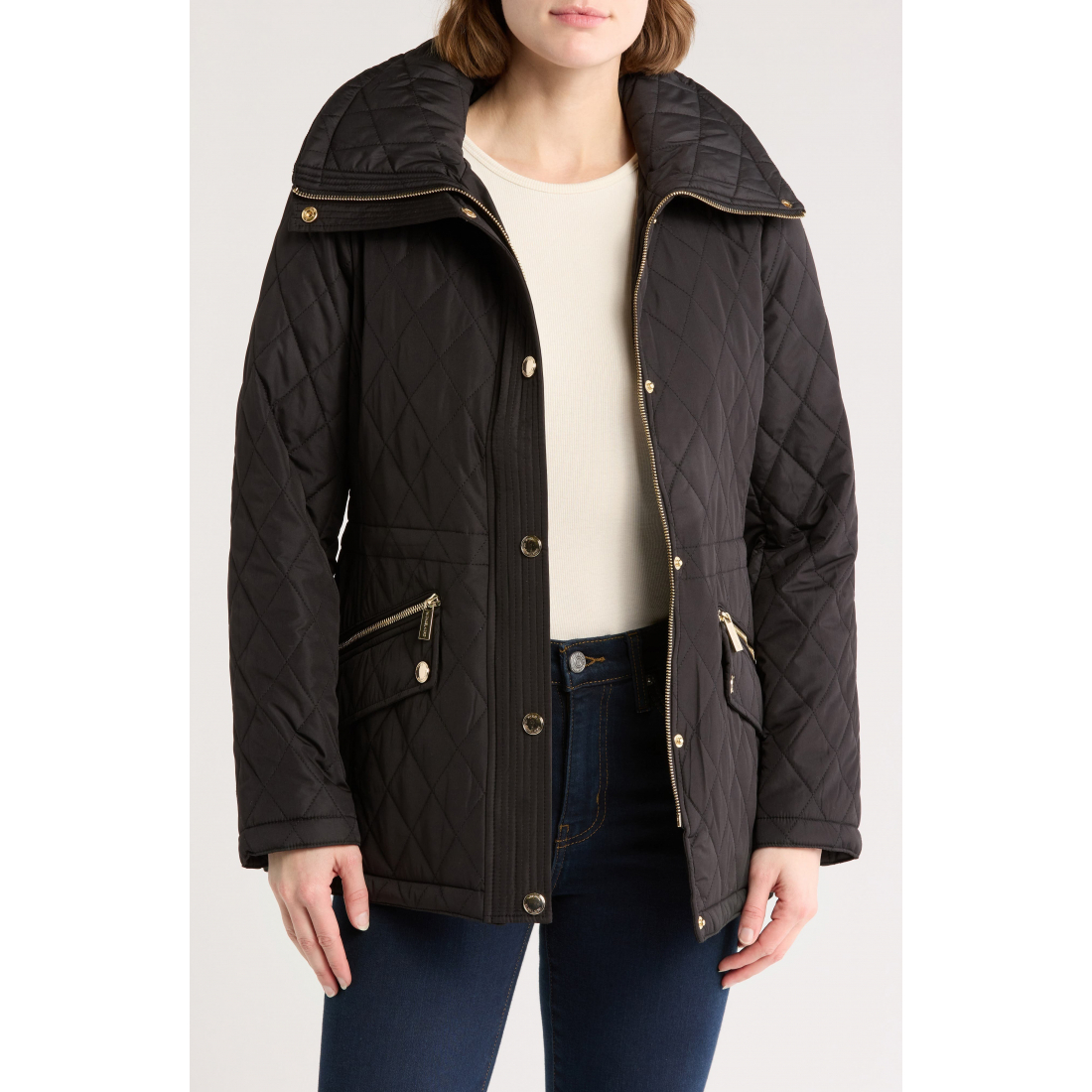 'Diamond Quilted Zip Front Jacket' pour Femmes