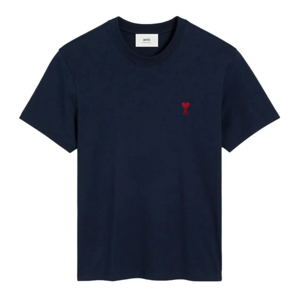 'Embroidered Logo Ribbed Neck' T-Shirt
