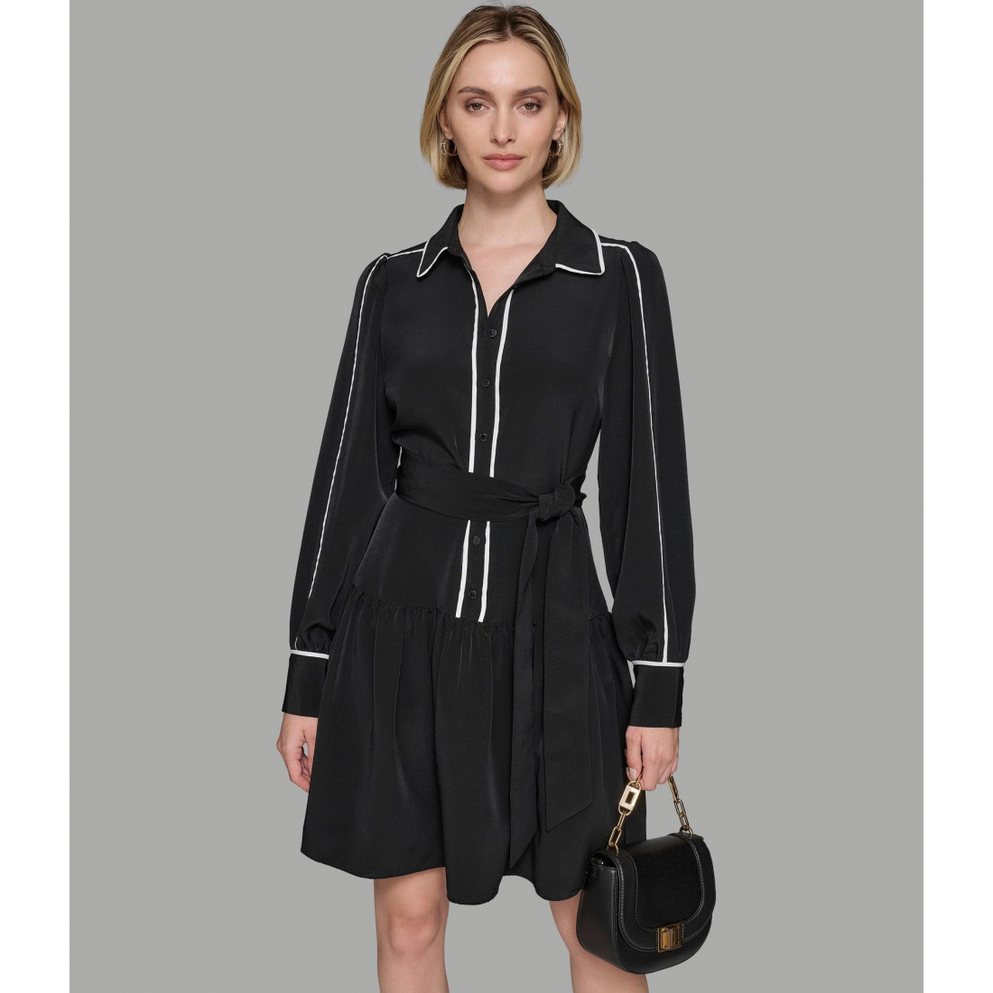 'Fit & Flare Shirt Dress With Contrast Piping' pour Femmes