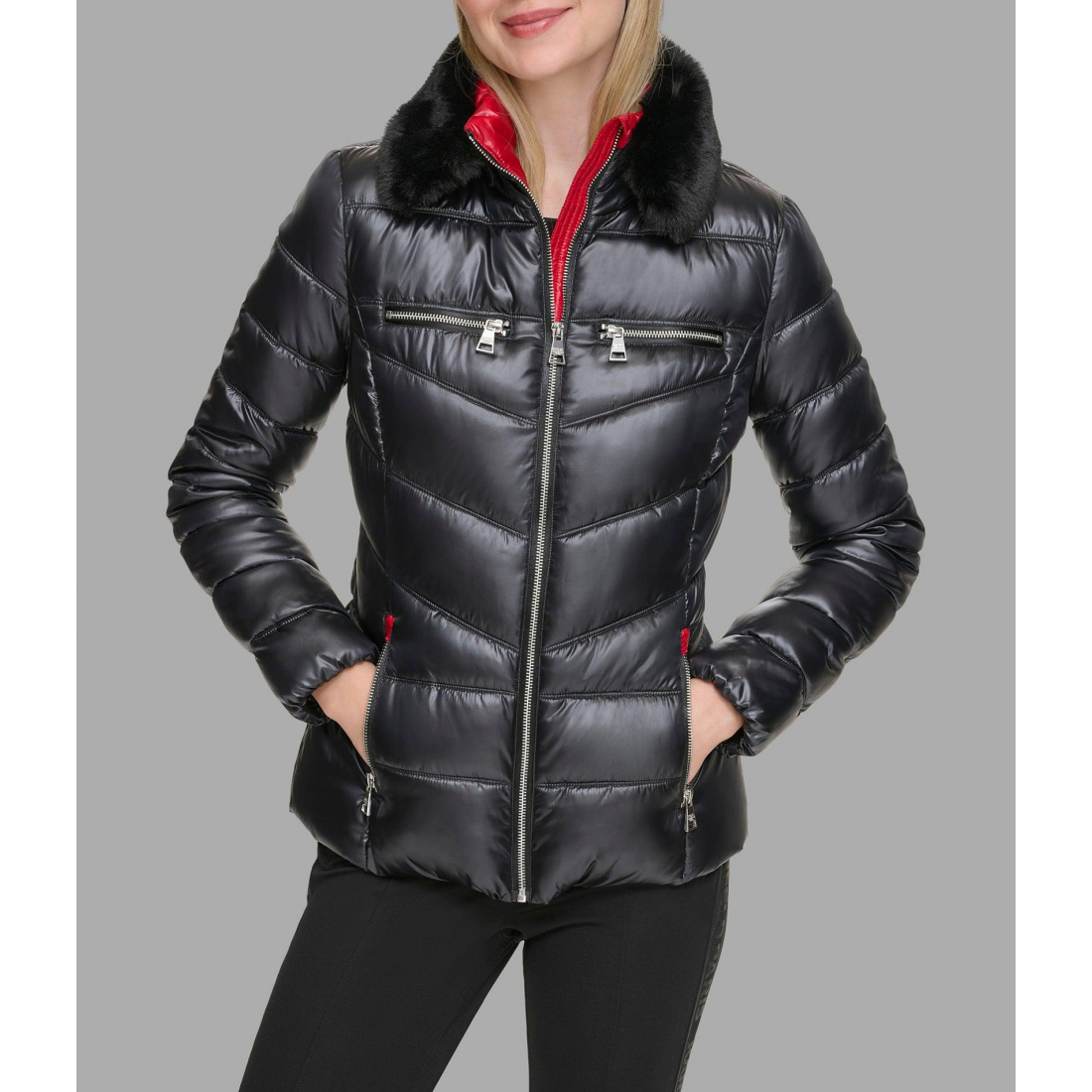 Veste matelassée 'Short Fur Trimmed' pour Femmes