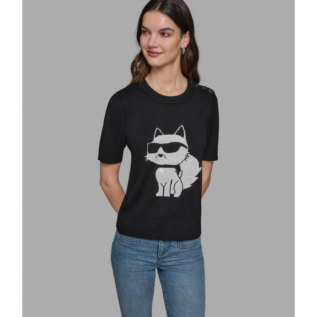 'Short Sleeve Choupette Charm Sweater' pour Femmes