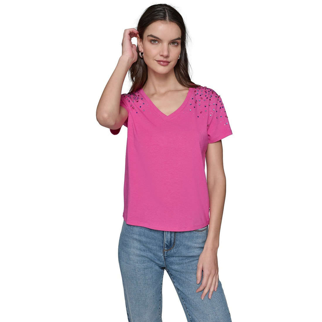 T-shirt 'Embellished V-Neck' pour Femmes