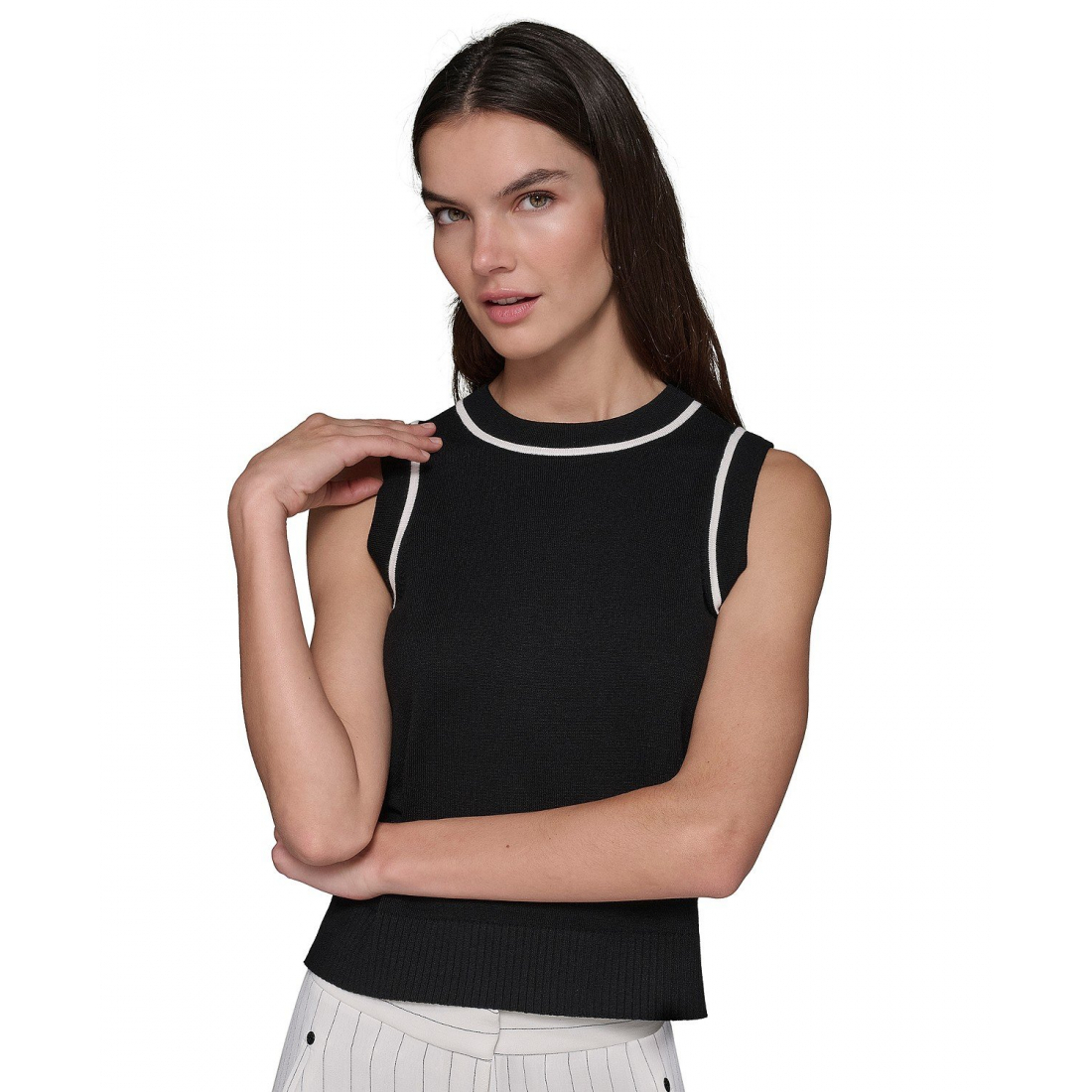 Pull 'Contrast-Trim Sleeveless Sweater' pour Femmes