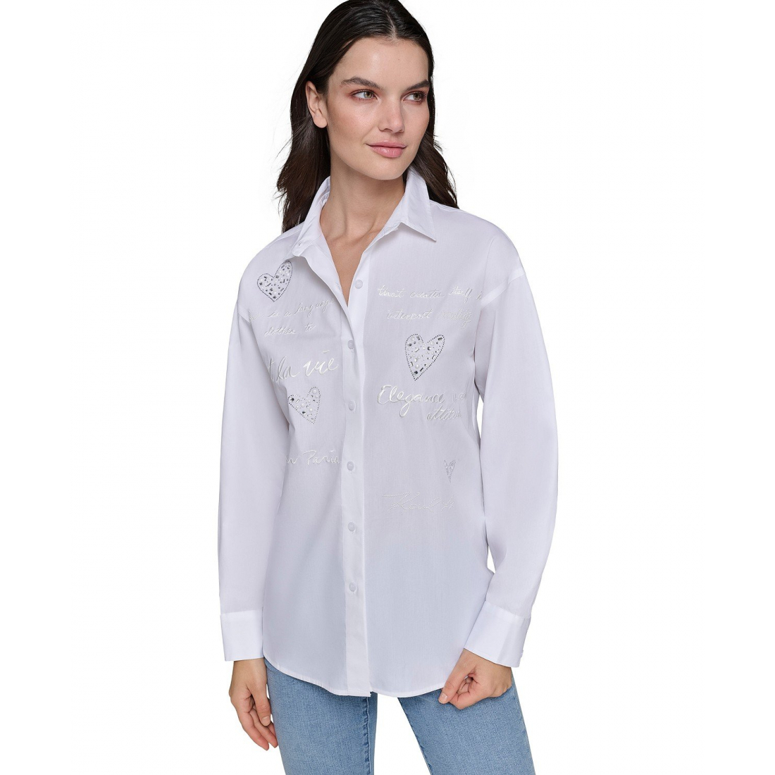Top 'Poplin Embellished Button-Down' pour Femmes