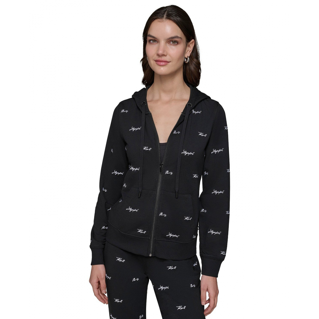 Sweatshirt à capuche  'Mini Script Karl Logo-Print Full-Zip' pour Femmes