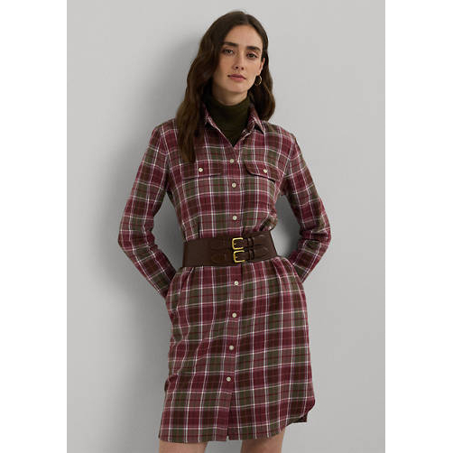 Women's 'Checked Plaid Belted Cotton Shirtdress'