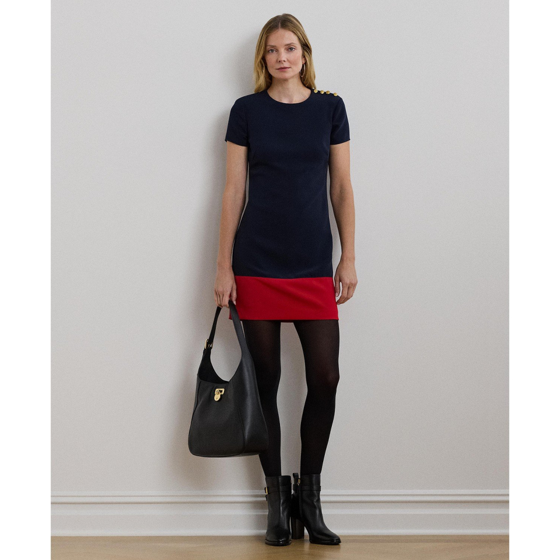 Women's 'Two-Tone Button-Trim Crepe' Shift Dress