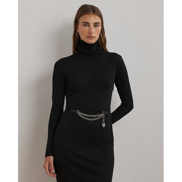 'Chain-Trim Rib-Knit Turtleneck Dress' pour Femmes