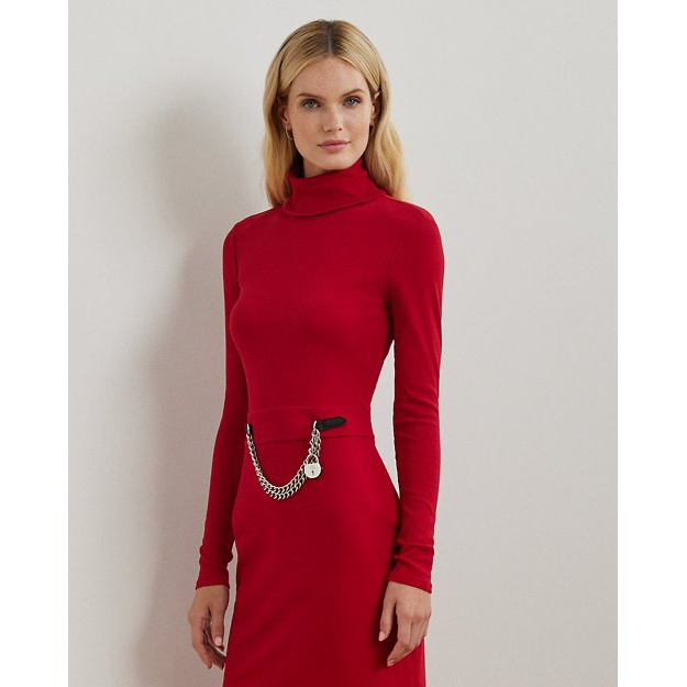 'Chain-Trim Rib-Knit Turtleneck Dress' pour Femmes