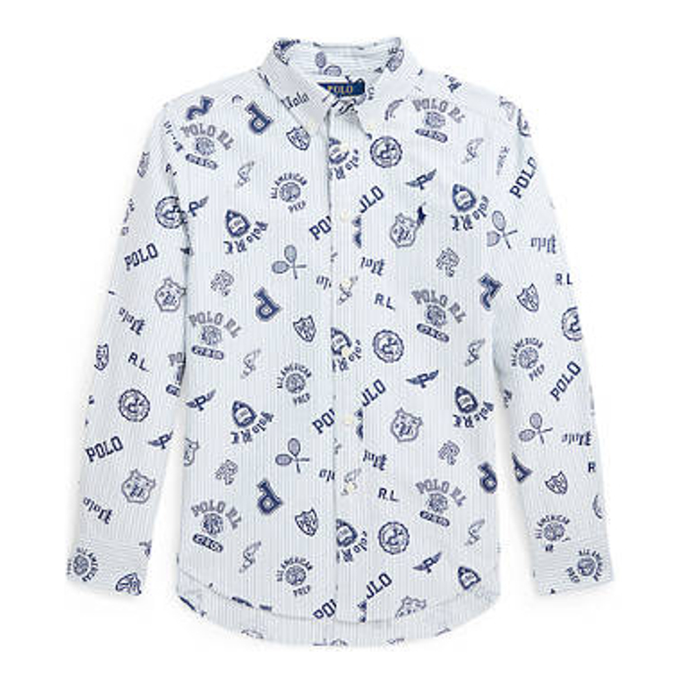 'Striped Cotton Oxford Graphic Shirt' pour Grands garçons