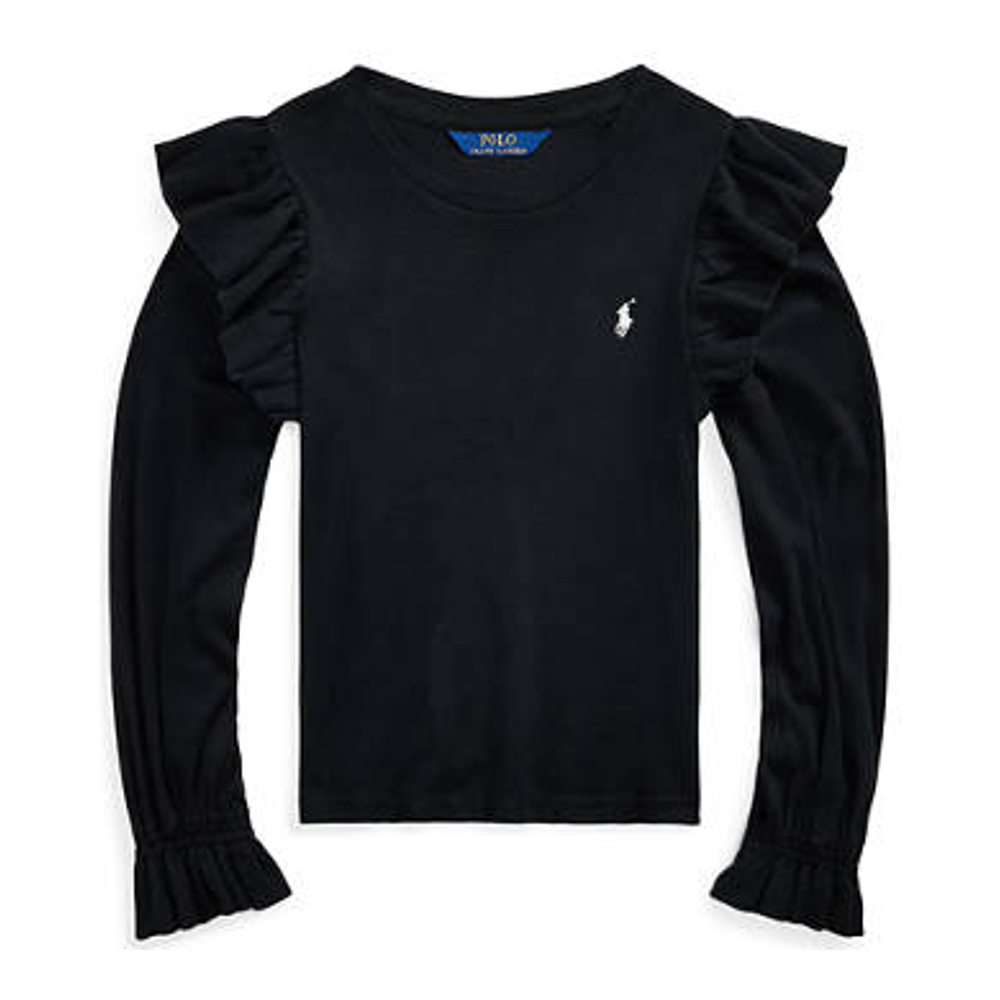 'Ruffled Cotton Modal Long Sleeve Top' pour Petites filles