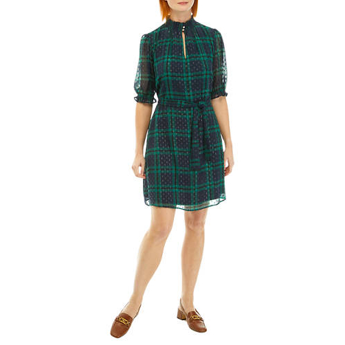 Robe mini 'Puff Sleeve Plaid Printed' pour Femmes