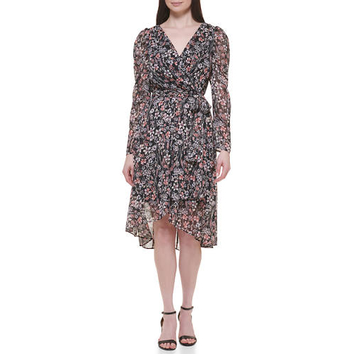 Robe à manches longues 'V-Neck Floral Print' pour Femmes