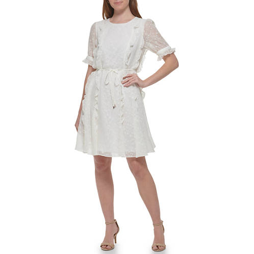 Robe ajustée et évasée 'Short Sleeve Ruffle Clip Dot' pour Femmes