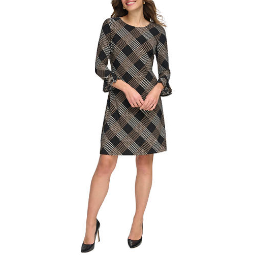 Robe fourreau 'Bell Sleeve Plaid' pour Femmes