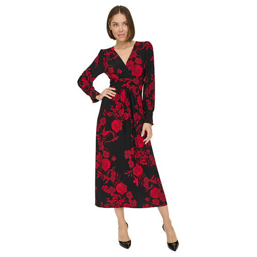Robe Midi 'Long Sleeve Ruched Waist Smocked Cuff Vita Floral' pour Femmes