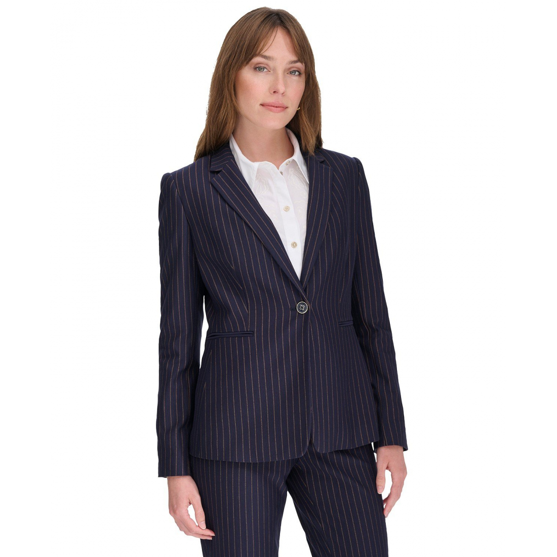 'Pinstripe Slim-Fit Single-Button Blazer' pour Femmes
