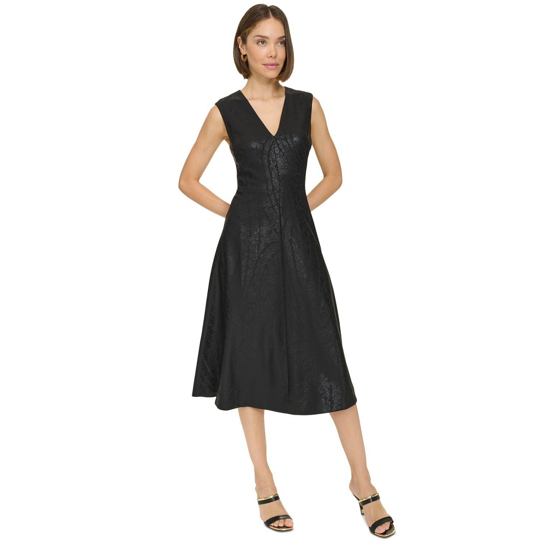 'Metallic-Print Fit & Flare Dress' pour Femmes