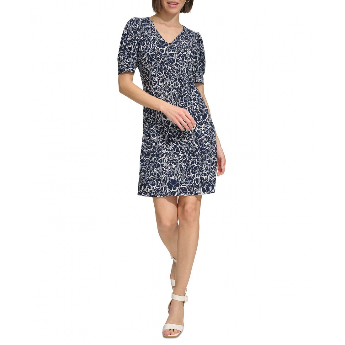'Printed Puff-Sleeve Shift Dress' pour Femmes