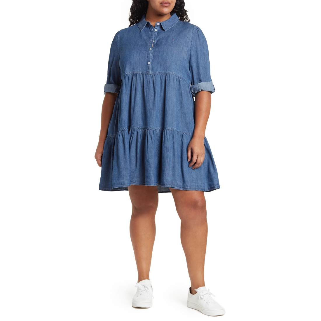 Robe chemise 'Ruffle Hem Chambray' pour Femmes