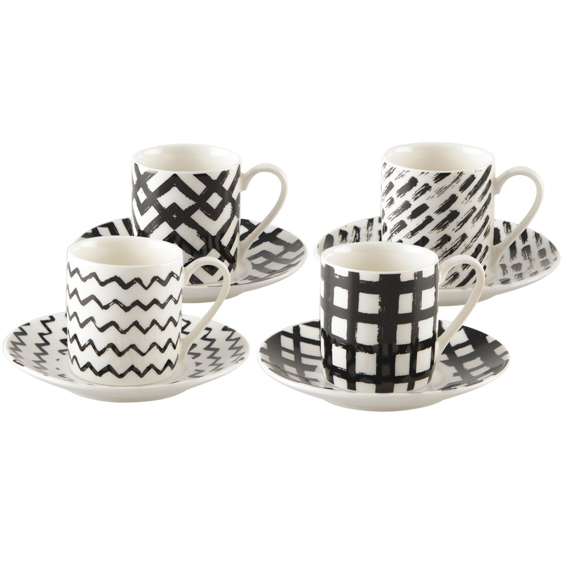 Tasses À Café 90Ml Noir Et Blanc - Lot De 4