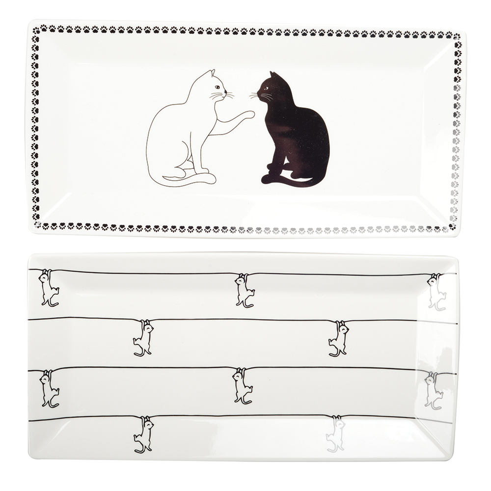 Black And White Cat Design Trays - Set Of 2