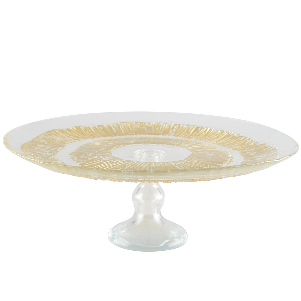 Golden Pedestal Tart Dish 28X28X13Cm - Sun