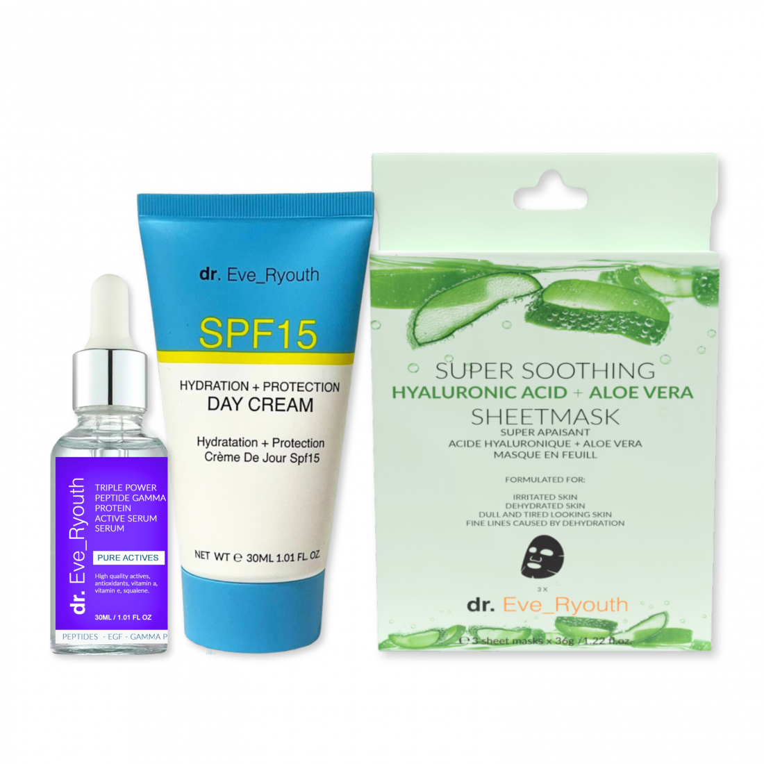 Hydratant, Sérum 'Peptide Gamma + Hyaluronic + Aloe Vera + SPF15' - 2 Pièces
