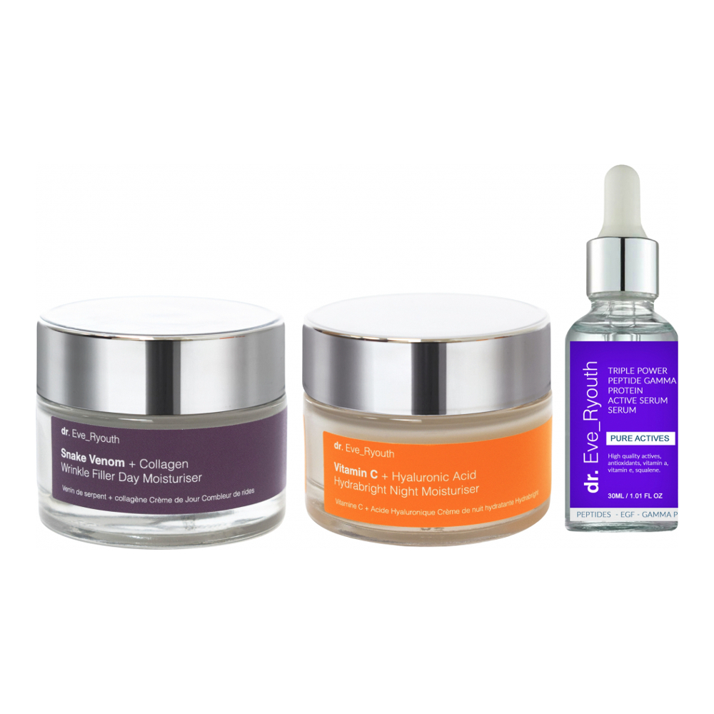 Combleur de rides, Hydratant, Sérum 'Snake Venom + Collagen + Peptide Gamma+ Vit C + Hyaluronic' - 3 Pièces