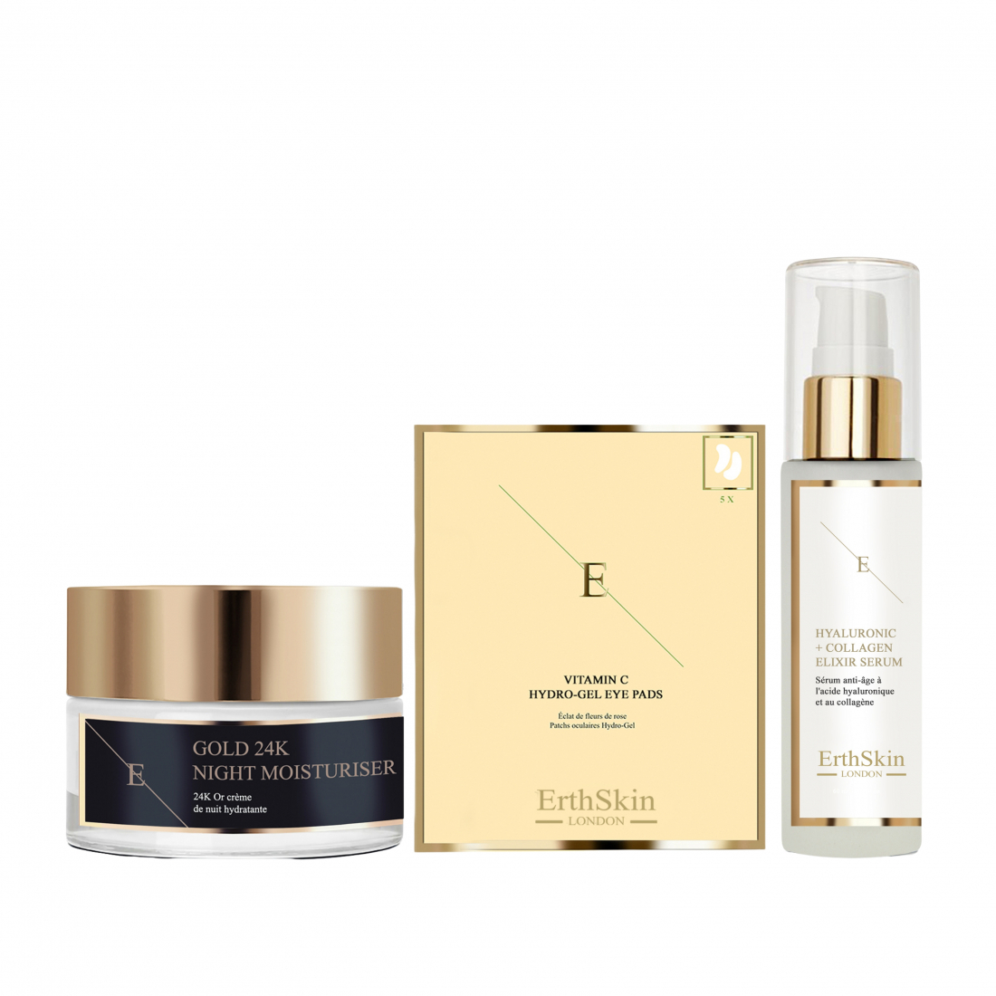 Disques yeux, Hydratant de nuit, Sérum '24K Gold + Hyaluronic & Collagen + Vitamin C Hydrogel' - 3 Pièces