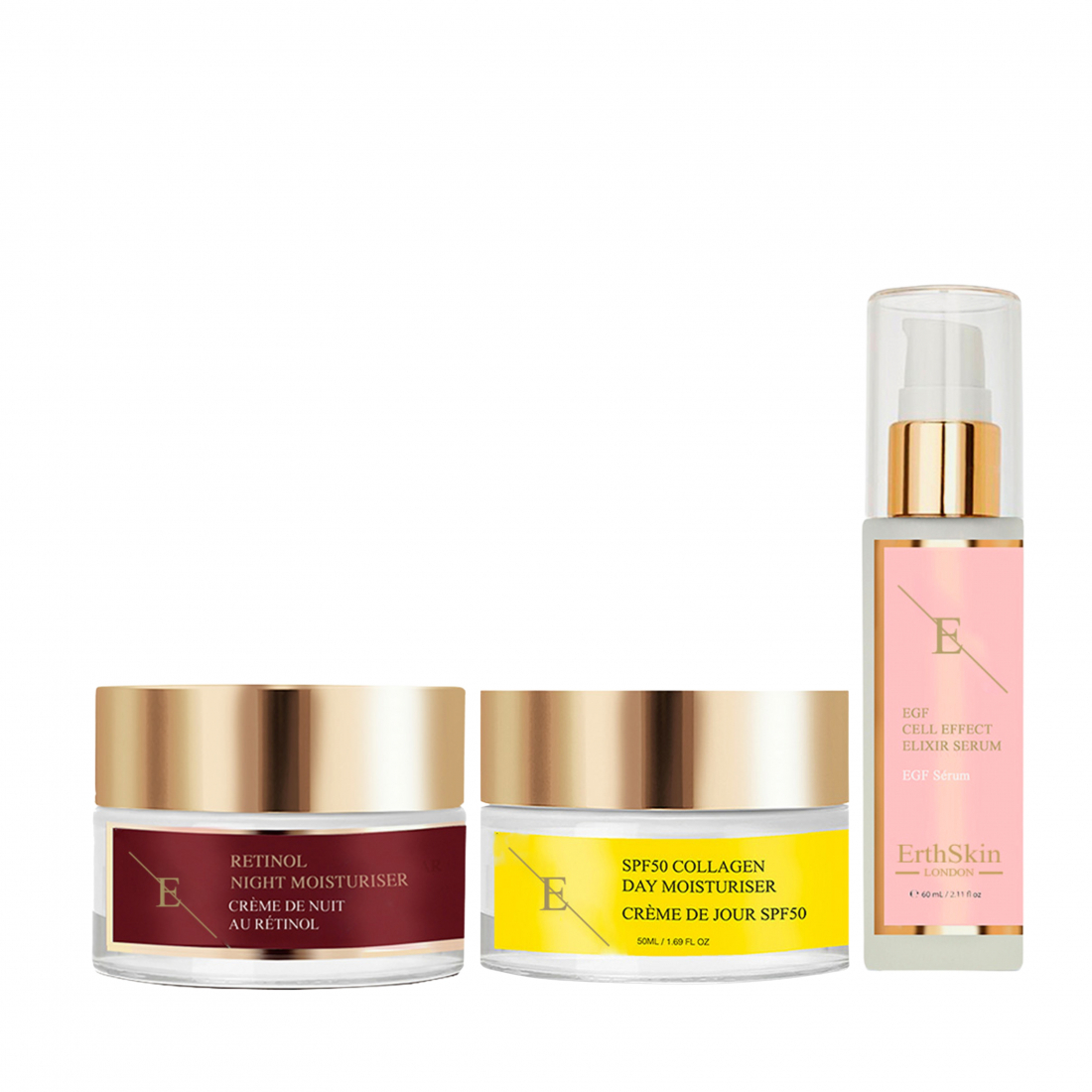 Crème de jour, Hydratant de nuit, Sérum 'SPF50 Collagen + Retinol + EGF Cell Effect' - 3 Pièces