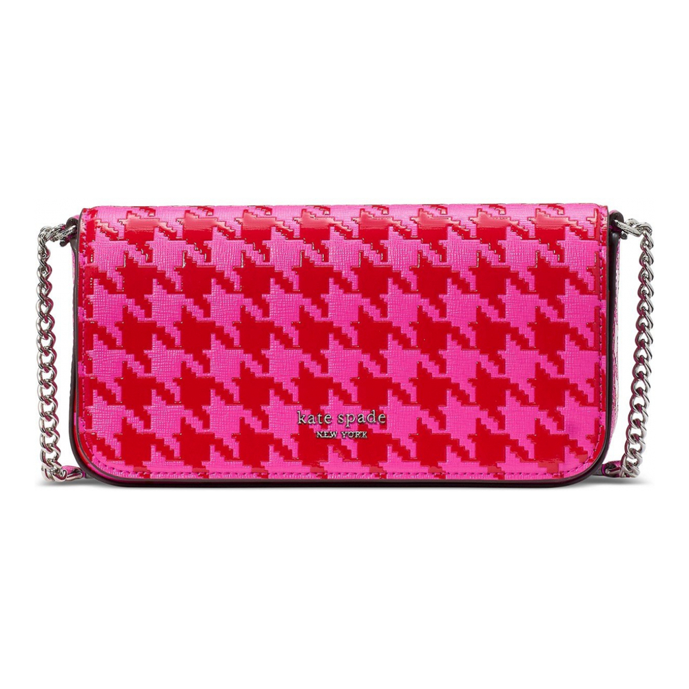 Women's 'Devin Houndstooth Saffiano Leather Flap' Chain Wallet