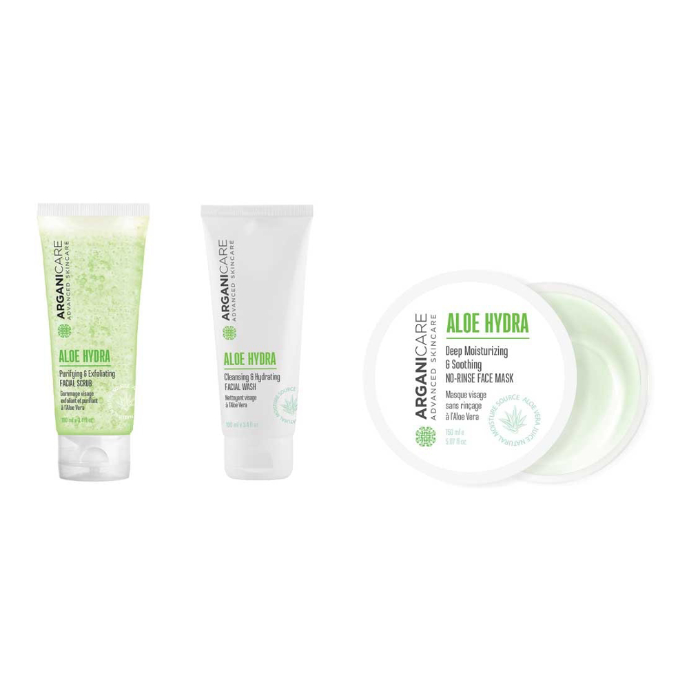 'Gommage visage exfoliant et purifiant + Masque de nuit régénérant + Nettoyant hydratant visage' - 3 Pièces
