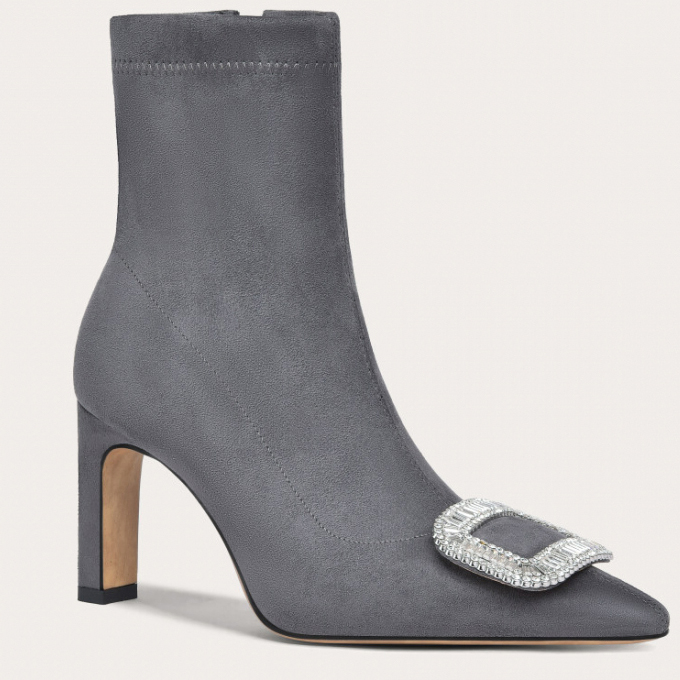 'Square Buckle Elastic Fleece' Stiefeletten  für Damen