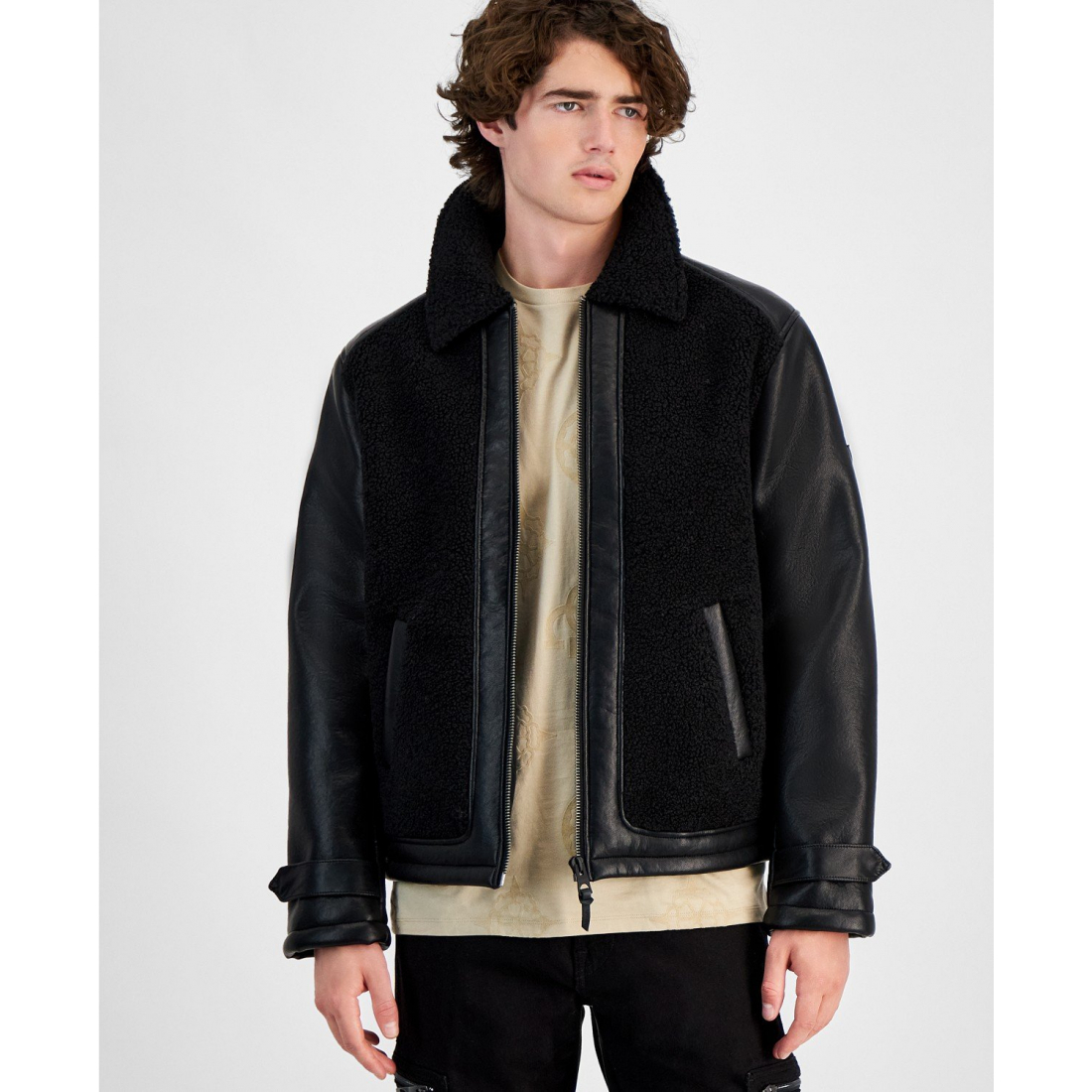 Men's 'Faux-Leather Fleece-Trimmed' Jacket