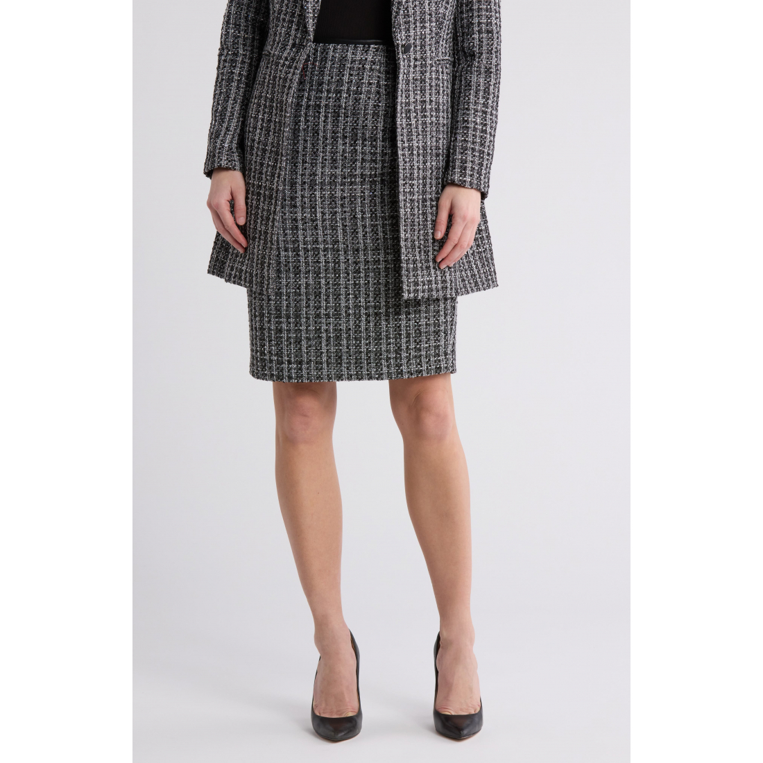 Women's 'Faux Leather Trim Tweed Pencil Skirt'